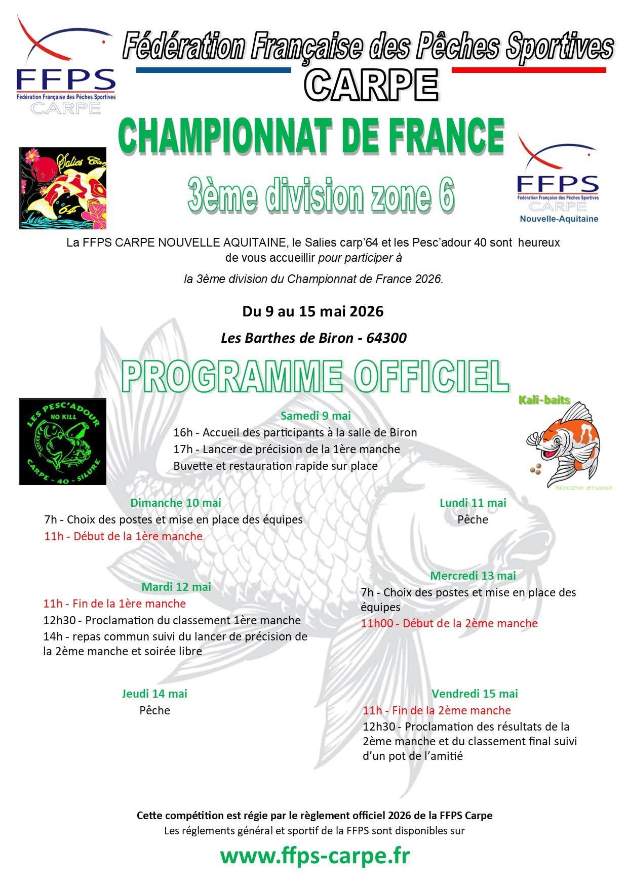 Championnat-France-D3 Programme championnat de France pêche à la carpe 3ème division